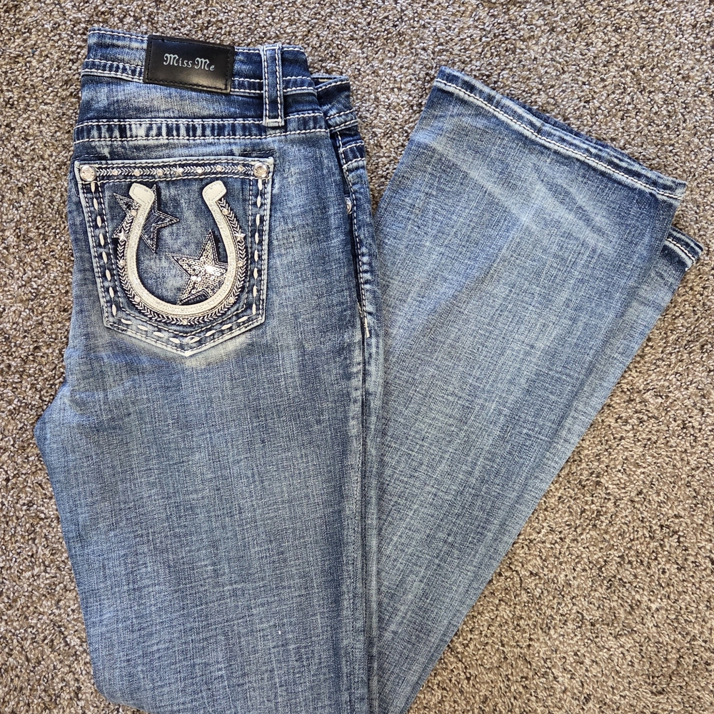 Miss Me Light Blue Boot Cut Jeans with Embellished Pocket